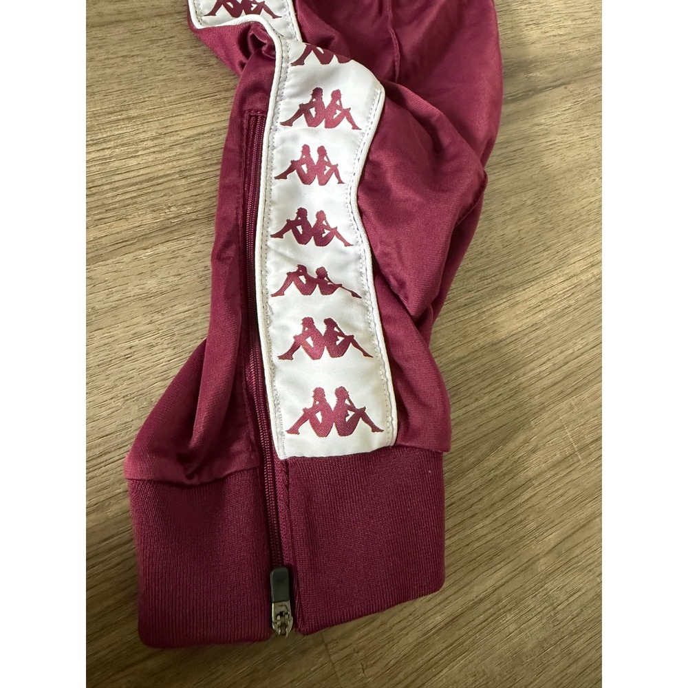 Kappa Y2K Burgundy Logo Tape Track Pants Women's M Zip Ankle Joggers Retro - Picture 15 of 16